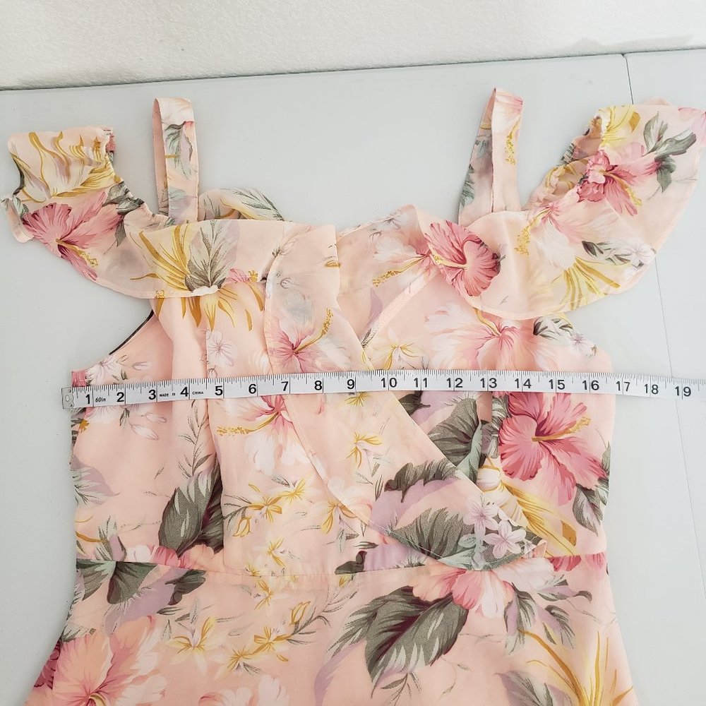 Promesa cold shoulder cross over pink tropical/floral dress - Picture 5 of 8